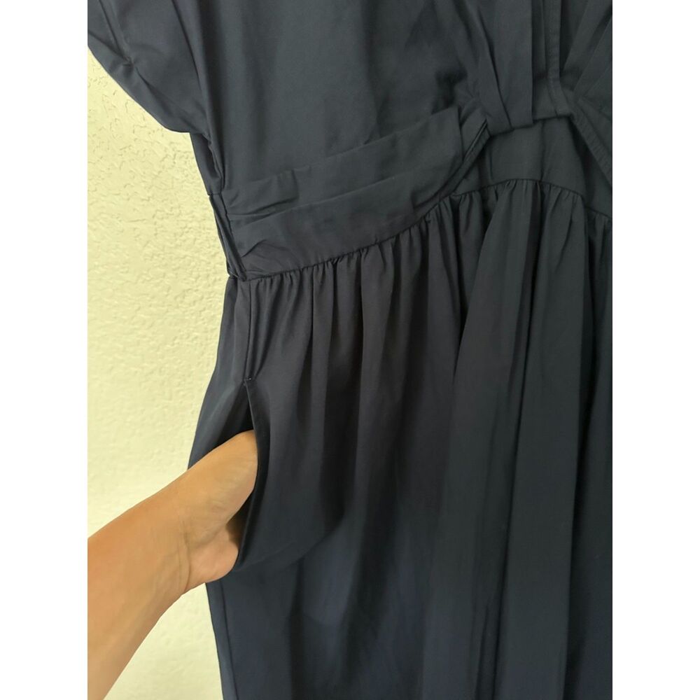 Abercrombie & Fitch Navy Poplin Twist Waist Midi Dress Size Large - Picture 8 of 11
